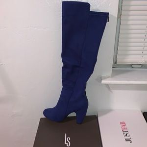 Blue Chunky Knee High Boots